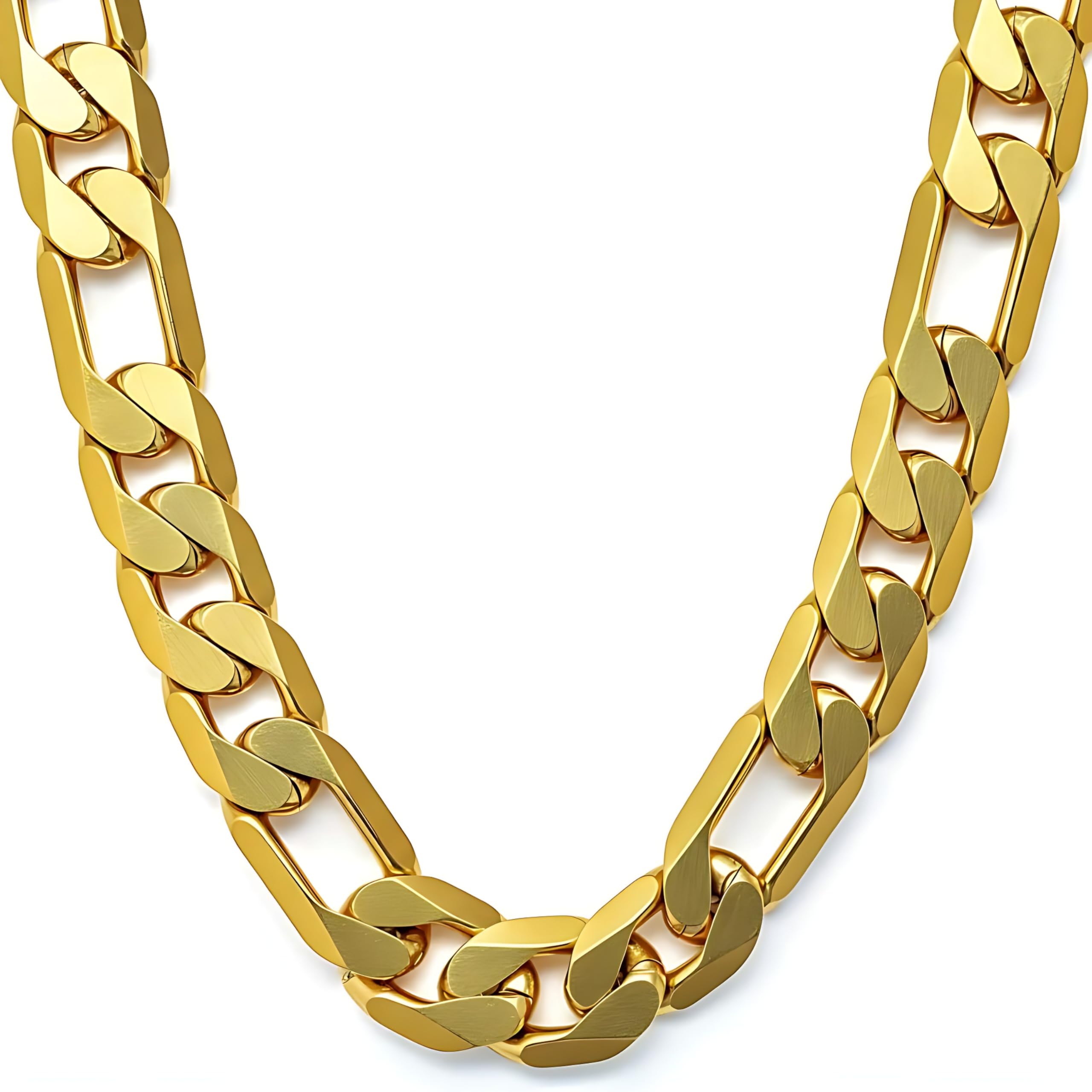 Lifetime Jewelry 11 mm elmas kesim Figaro zincir kolye, 24 ayar gerçek altın kaplama, 20 inç
