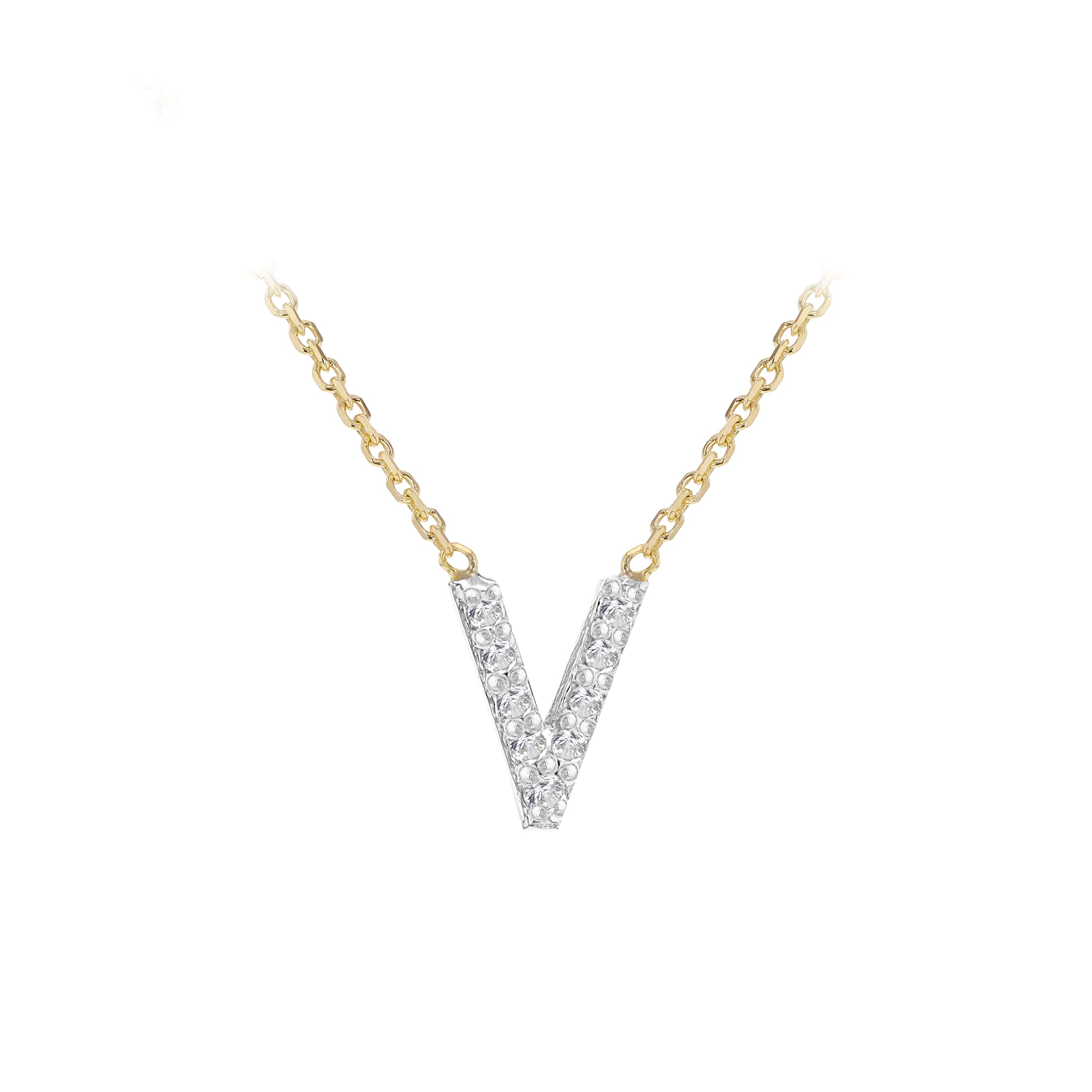 Carissima 9 ayar iki renk altın, 0,005 karat pırlantalı baş harf mini zincir kolye, 38 cm
