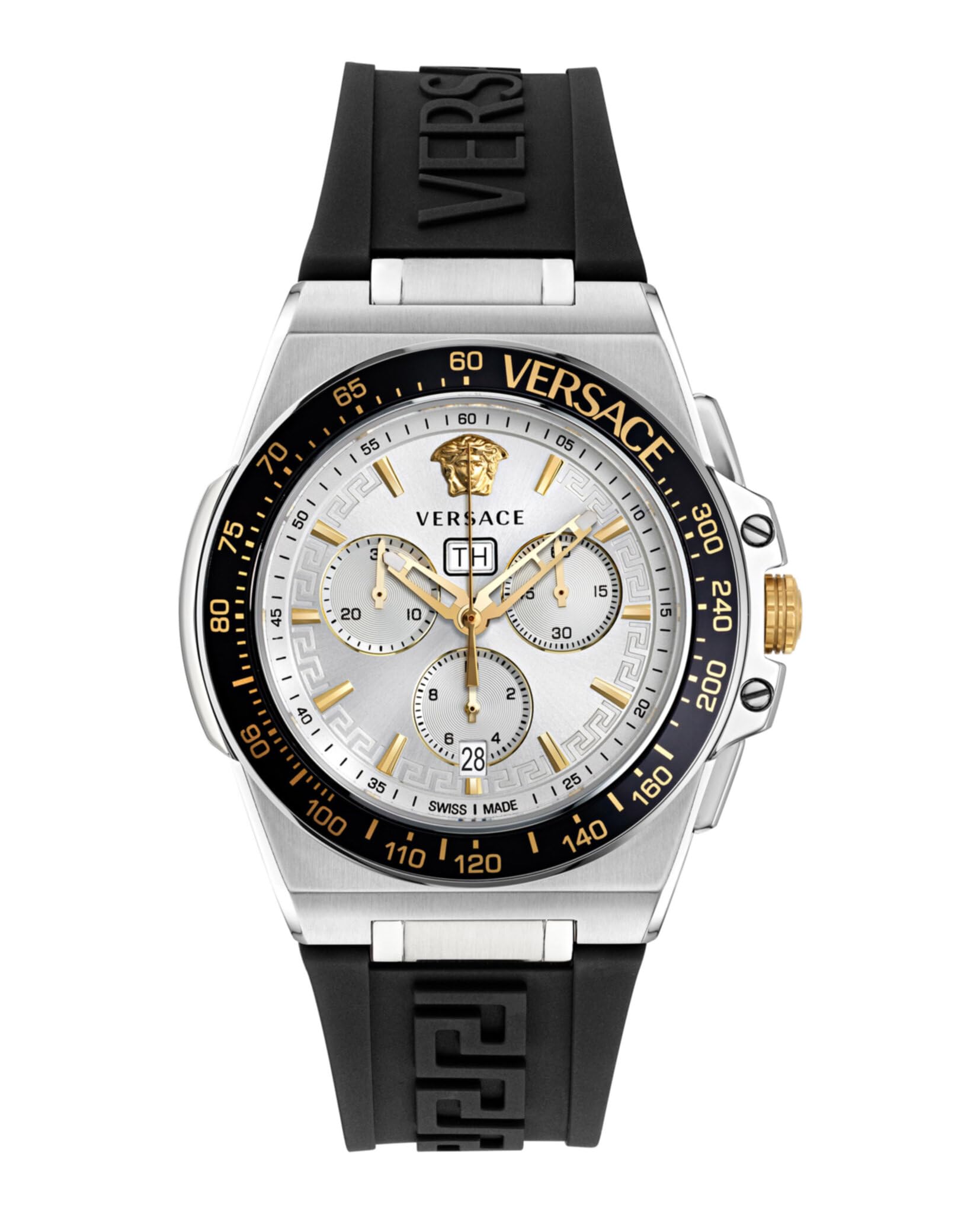 Versace VE7H00123 erkek İsviçre kuvars kronograf saat, silikon kayışlı