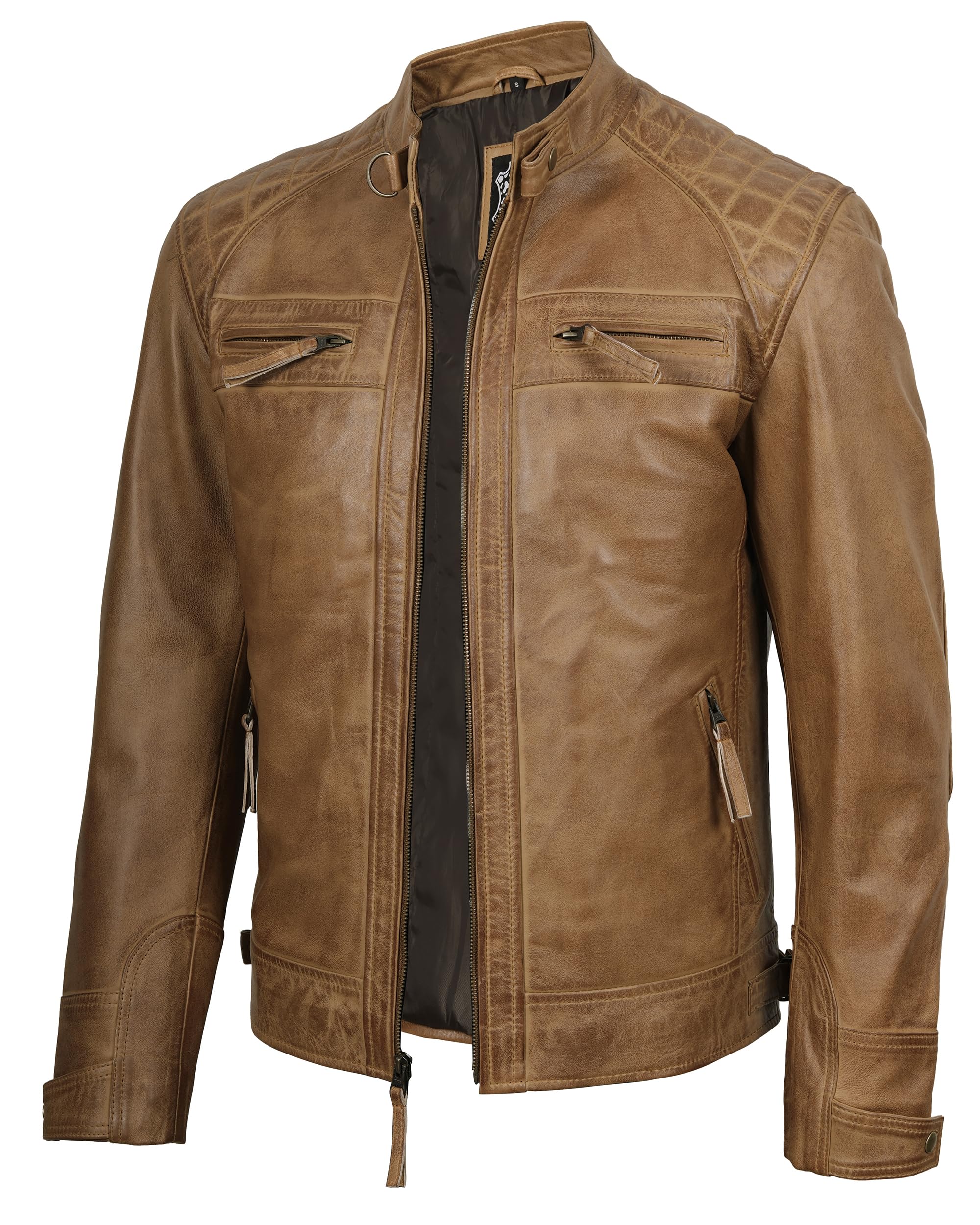 Blingsoul Moto erkek deri ceket, Diamond1 açık kahverengi, S, 1103172